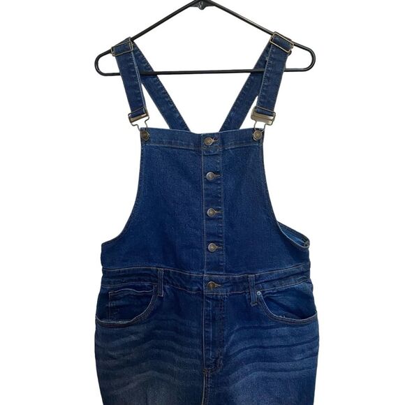 No Boundaries Distressed Denim Button Front Bib Overalls Blue Sz XXL - Picture 5 of 14